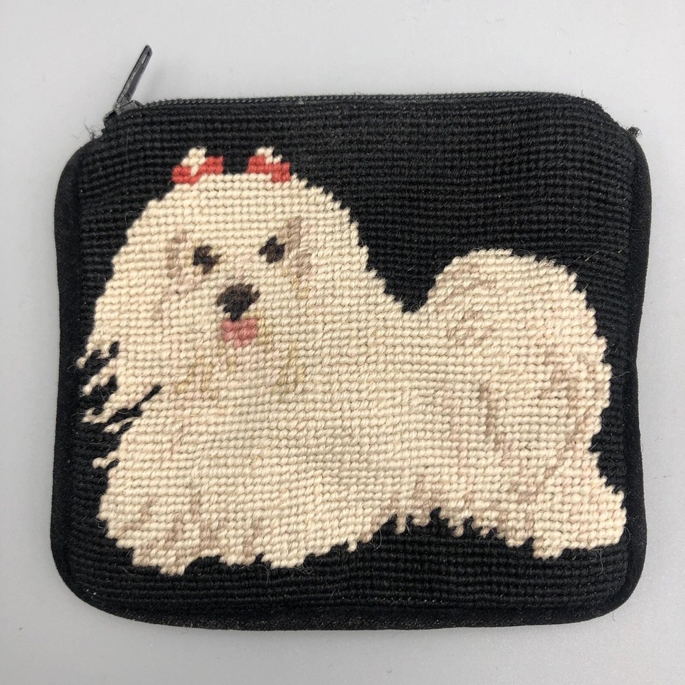 Clever Carriage Company Needlepoint Coin Pouch Maltese Shih Tzu Dog